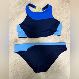 Athleta Navy Blue Bikini with Light Blue Trim